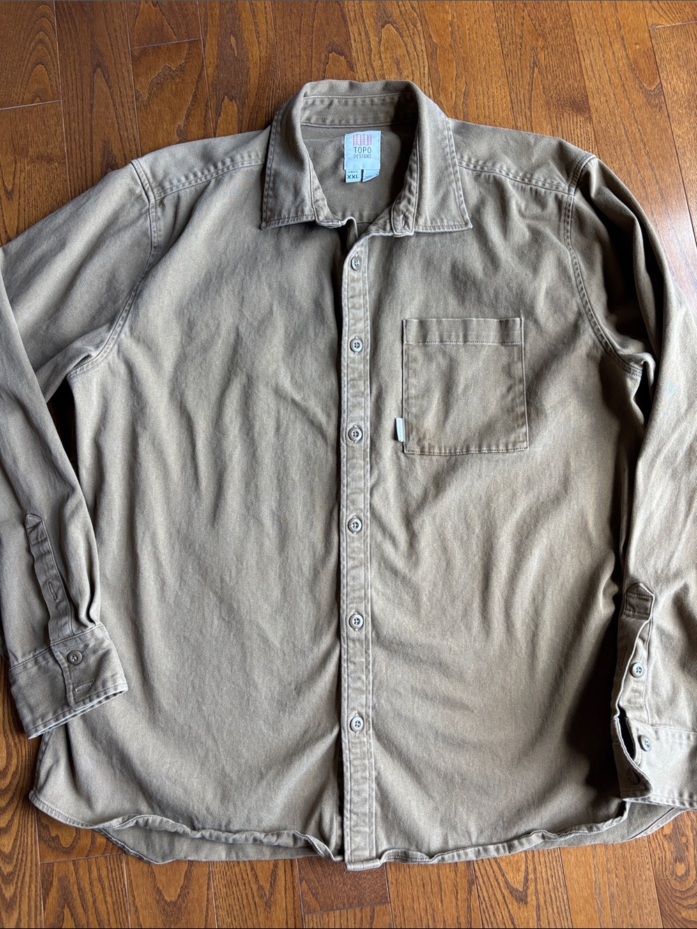 Topo Designs Men’s Casual Button-Down Desert Shirt in dark khaki terrain